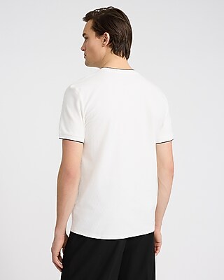 Textured Contrast Trim Perfect Fit Premium Weight Crew Neck T-Shirt