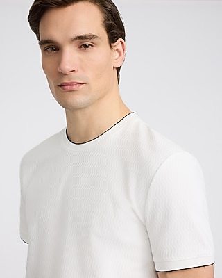 Textured Contrast Trim Perfect Fit Premium Weight Crew Neck T-Shirt