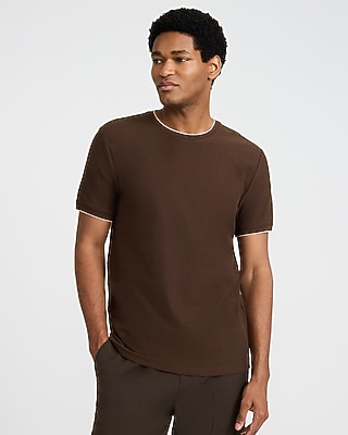 Textured Contrast Trim Perfect Fit Premium Weight Crew Neck T-Shirt