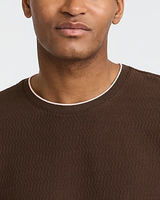 Textured Contrast Trim Perfect Fit Premium Weight Crew Neck T-Shirt