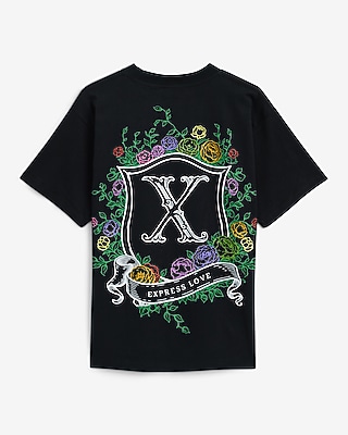 Floral Express Love Logo Black Cotton Graphic T-Shirt
