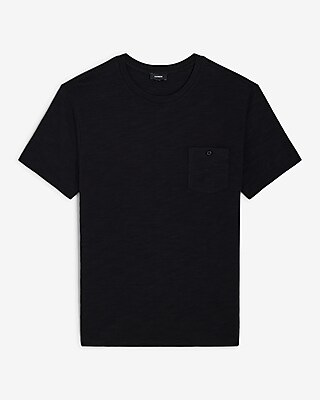 Buttoned Pocket Cotton Slub Crew Neck T-Shirt