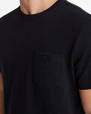 Buttoned Pocket Cotton Slub Crew Neck T-Shirt