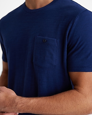 Buttoned Pocket Cotton Slub Crew Neck T-Shirt