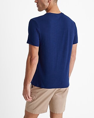 Buttoned Pocket Cotton Slub Crew Neck T-Shirt