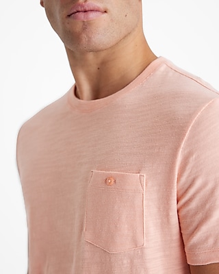 Buttoned Pocket Cotton Slub Crew Neck T-Shirt