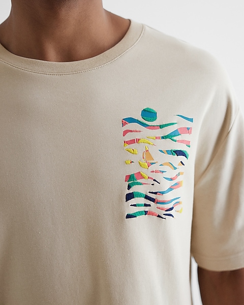 Relaxed Embroidered Wave Graphic T-shirt | Express