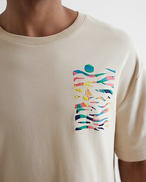 Express | Relaxed Graphic Wave T-shirt Embroidered