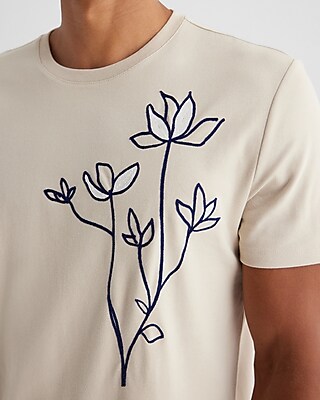 Embroidered Stem Floral Chest Graphic T-Shirt