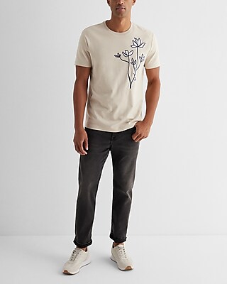 Embroidered Stem Floral Chest Graphic T-Shirt