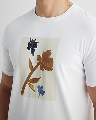 Embroidered Boxed Floral Graphic T-Shirt