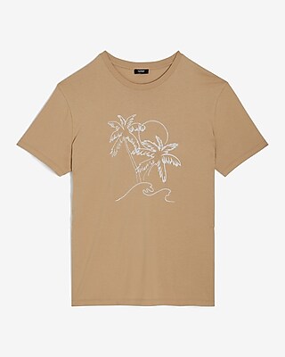 Embroidered Palm Trees Perfect Pima Cotton T-Shirt