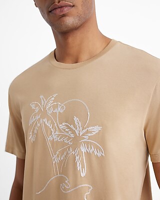 Embroidered Palm Trees Perfect Pima Cotton T-Shirt