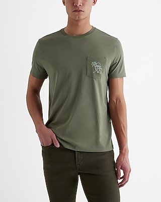 Embroidered Palm Tree Graphic Perfect Pima Cotton T-Shirt