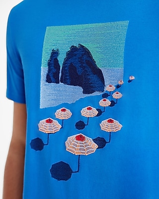 Embroidered Beach Umbrella Graphic Perfect Pima Cotton T-Shirt