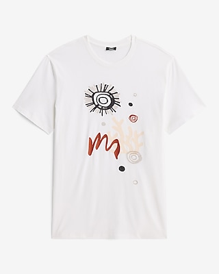 Embroidered Abstract Coral Graphic Perfect Pima Cotton T-Shirt