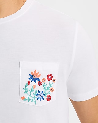 Embroidered Floral Pocket Perfect Pima Cotton T-Shirt