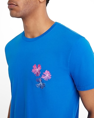 Embroidered Gradient Floral Graphic Perfect Pima Cotton T-Shirt