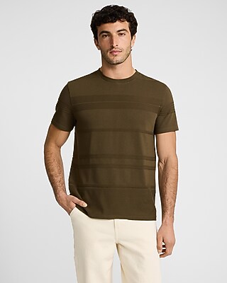 Textured Jacquard Striped Crew Neck T-Shirt
