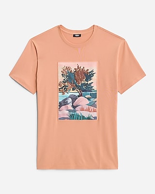 Embroidered Tree Scene Perfect Pima Cotton T-Shirt