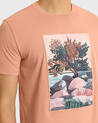 Embroidered Tree Scene Perfect Pima Cotton T-Shirt