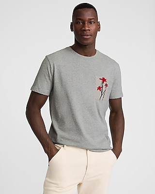 Embroidered Floral Graphic Perfect Pima Cotton T-Shirt