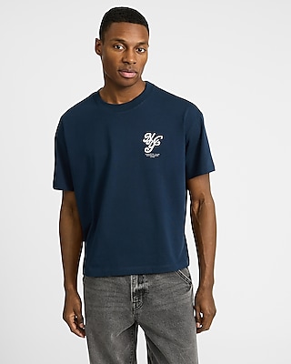 Embroidered Nyc Chest Graphic Premium Weight Cropped Loose T Embroidered Nyc Chest Graphic Premium Weight Cropped Loose T