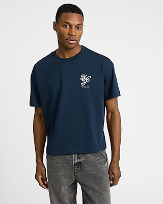 Embroidered Nyc Chest Graphic Heavyweight Cropped Loose T-shirt