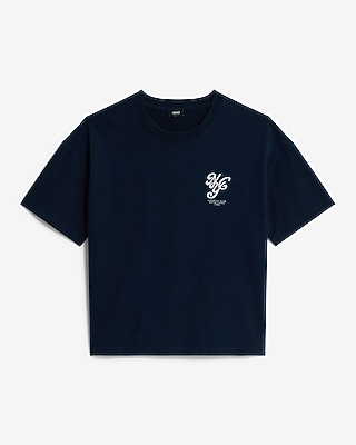 Embroidered NYC Chest Graphic Premium Weight Cropped Loose T-Shirt