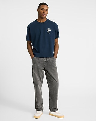 Embroidered NYC Chest Graphic Premium Weight Cropped Loose T-Shirt