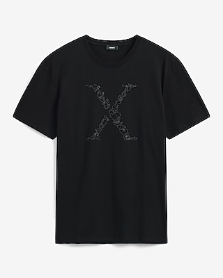 Monochromatic Floral X Logo Perfect Pima Cotton Graphic T-Shirt
