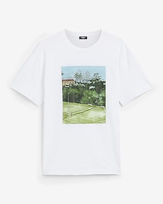 Classic Fit Tennis Court Cotton Graphic T-Shirt