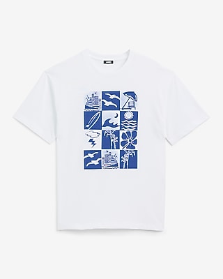 Classic Fit Beach Icons White Graphic T-Shirt