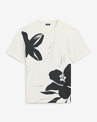 Classic Fit Large Hibiscus Graphic T-Shirt