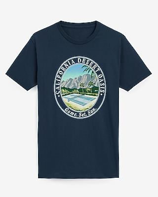 California Oasis Navy Tennis Court Cotton Graphic T-Shirt