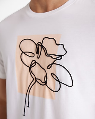 Embroidered Line Floral Graphic Perfect Pima Cotton T-Shirt