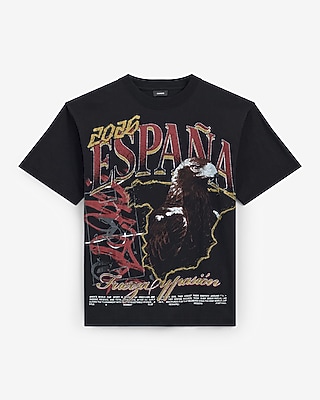 Spain Black Cotton Soccer Graphic T-Shirt