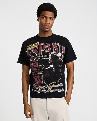 Spain Black Cotton Soccer Graphic T-Shirt