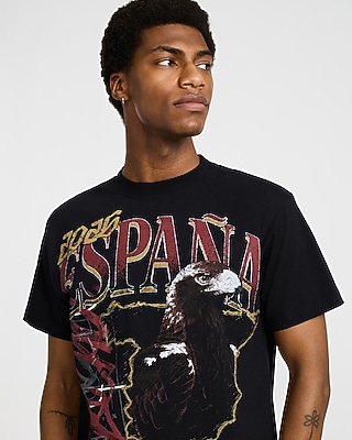 Spain Black Cotton Soccer Graphic T-Shirt
