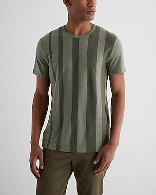 Textured Linen-Blend Striped Crew Neck T-Shirt