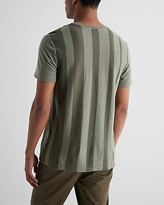 Textured Linen-Blend Striped Crew Neck T-Shirt - thumbnail 3