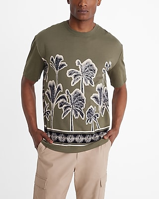 relaxed bordered palm print perfect pima cotton t-shirt