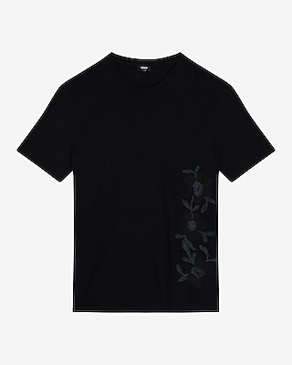 Tonal Embroidered Floral Graphic Perfect Pima Cotton T-Shirt