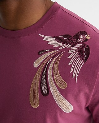 Embroidered Bird Graphic Perfect Pima Cotton T-Shirt
