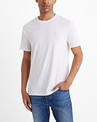 white and blue graphic tee men