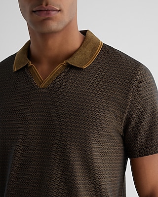 Tipped Geo Johnny Collar Luxe Pique Polo
