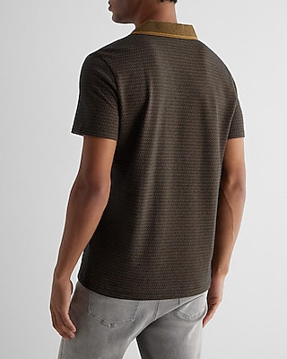 Tipped Geo Johnny Collar Luxe Pique Polo