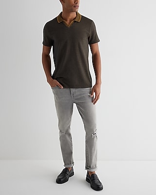 Tipped Geo Johnny Collar Luxe Pique Polo