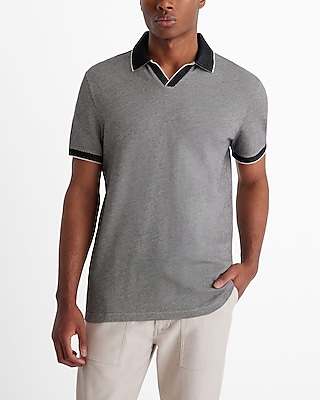 Color Block Cotton Johnny Collar Jacquard Polo