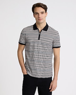 Striped Perfect Pima Cotton Pique Zip Polo